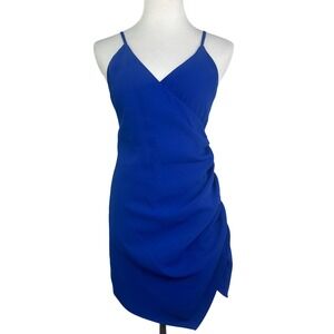 Lovers and Friends Cobalt Blue Yara Ruched Wrap Mini Dress Adjustable Straps S